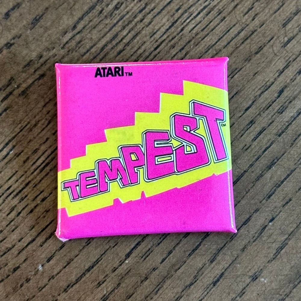 Vintage 1981 Atari Tempest Arcade Game Pin Square Neon Pink Retro Video Game Pin